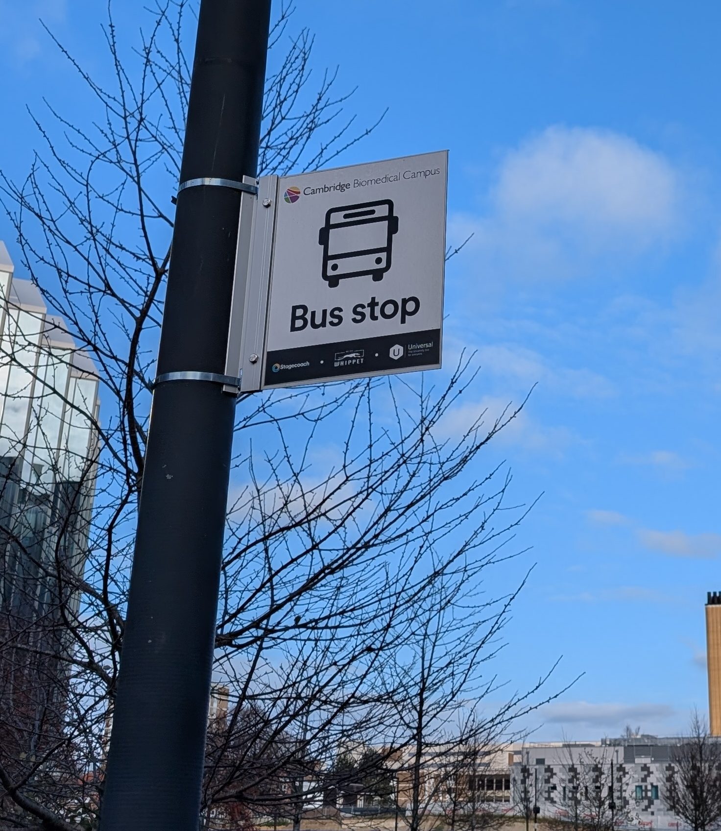 Bus stop on Cambridge Biomedical Campus