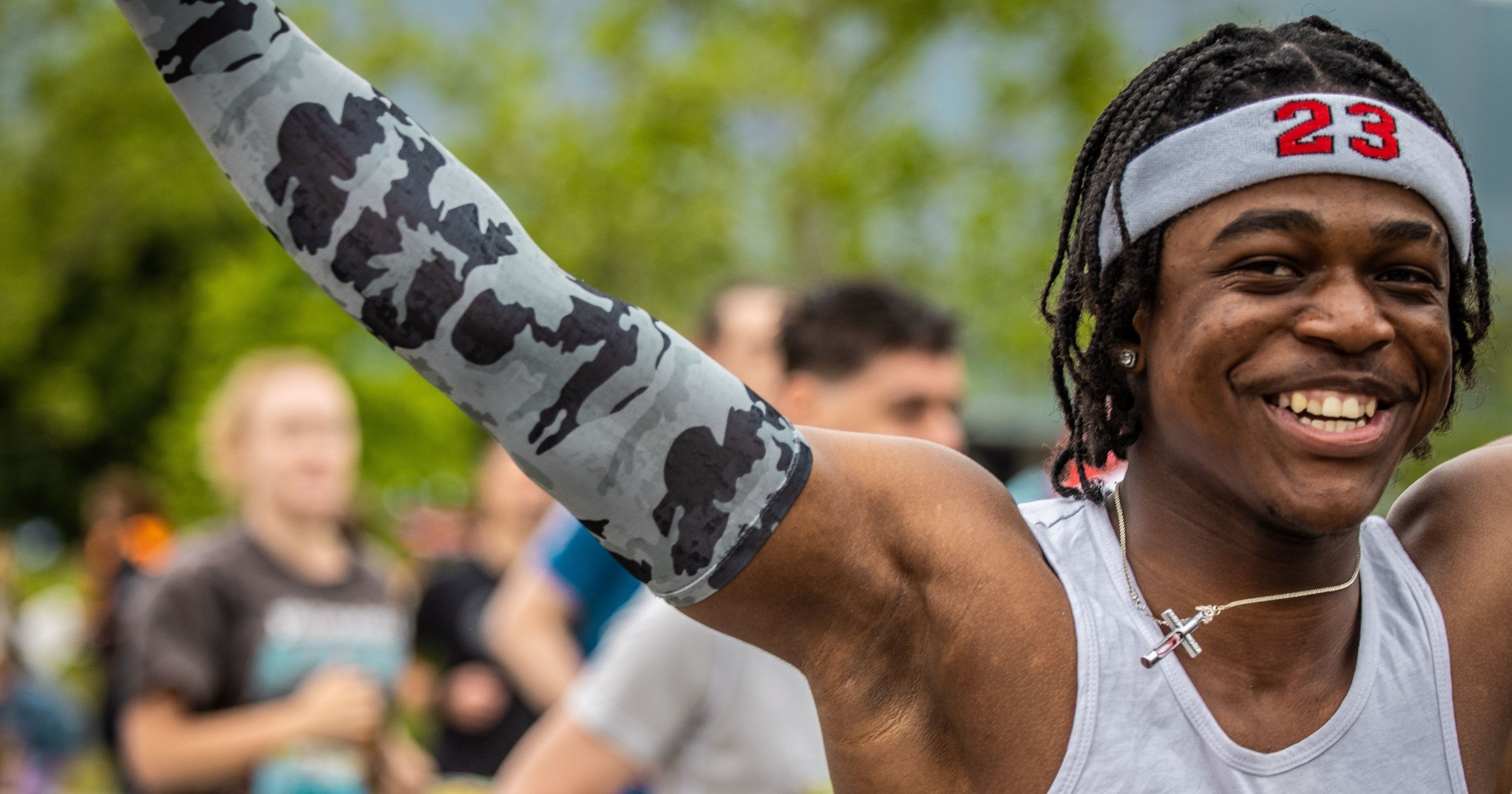 Man celebrating in the Cambridge Biomedical Campus Fun Run