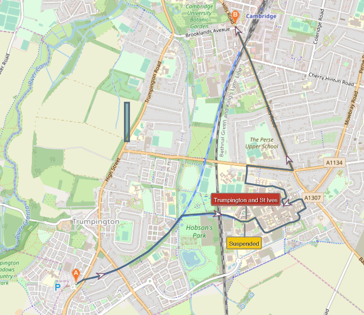 Busway A to St Ives via Cambridge